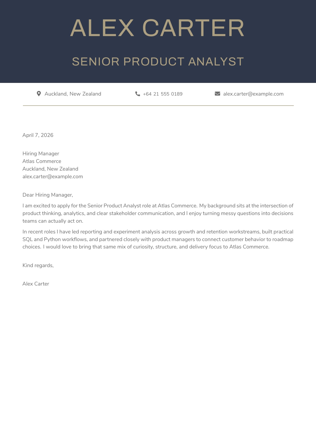CVBuilder Blue Letter cover letter template preview for tailored job applications