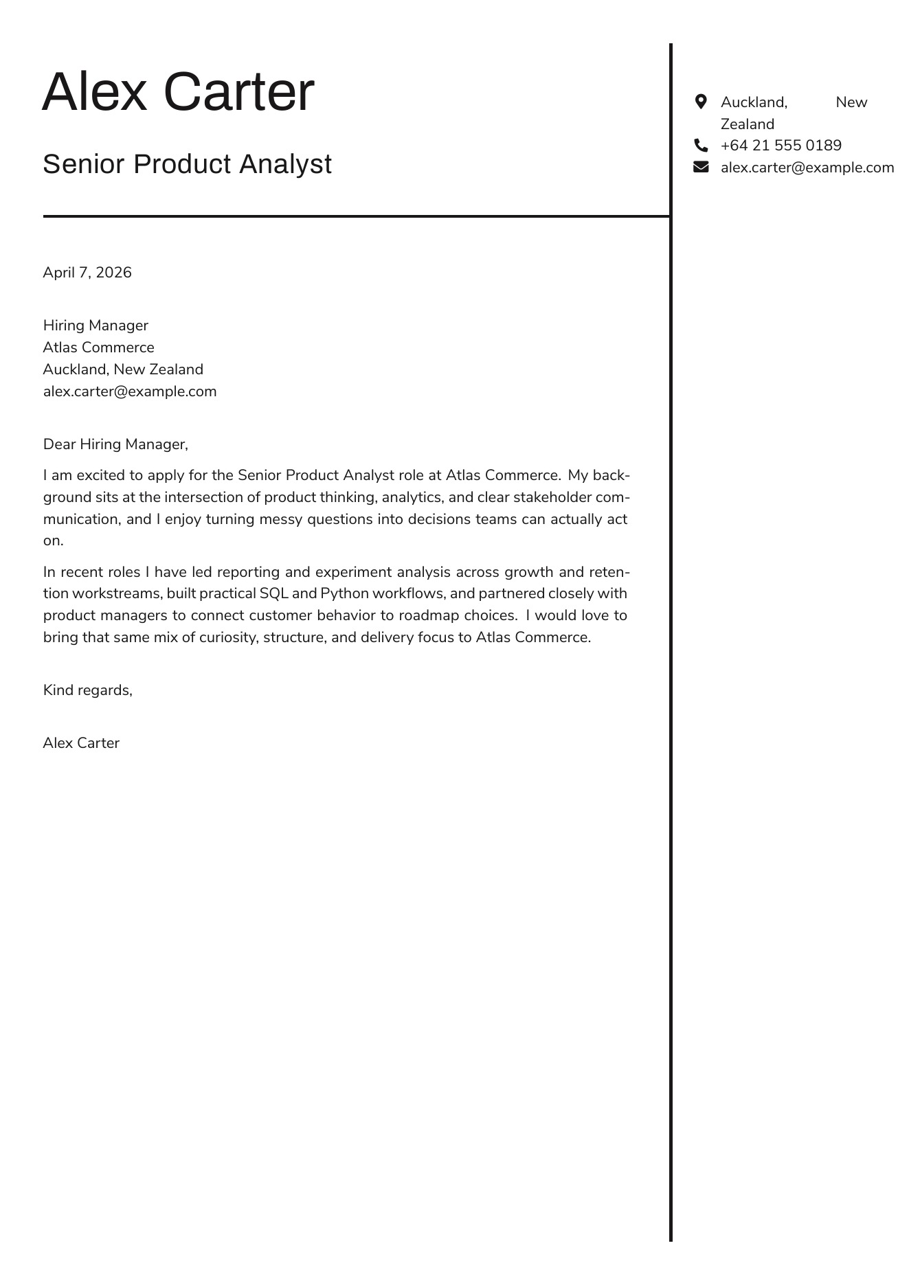 CVBuilder Plain Letter cover letter template preview for tailored job applications