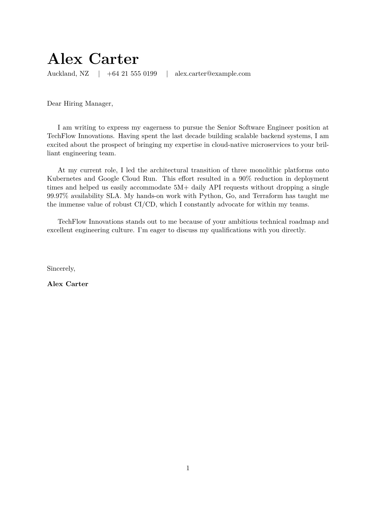 Minimalist Note cover letter template preview for tailored job applications