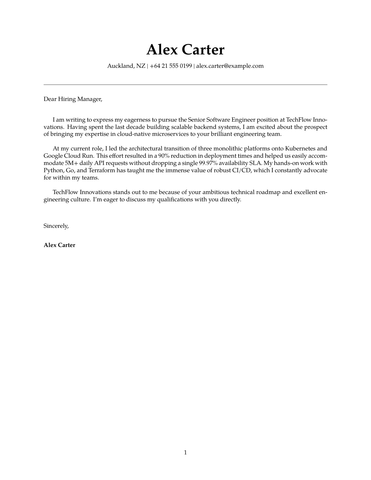 Stanford Formal cover letter template preview for tailored job applications