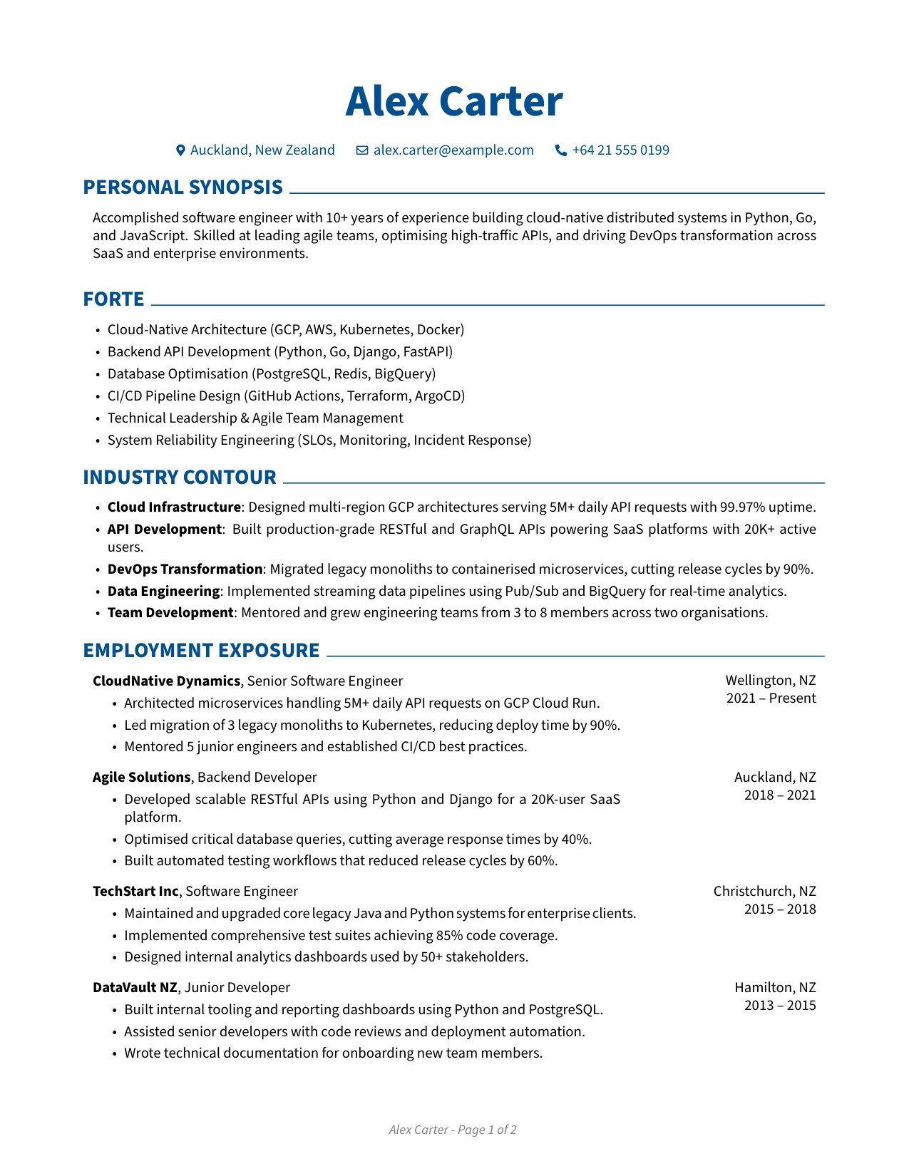 JobSpidey tailored resume preview showing a clean software engineer resume layout