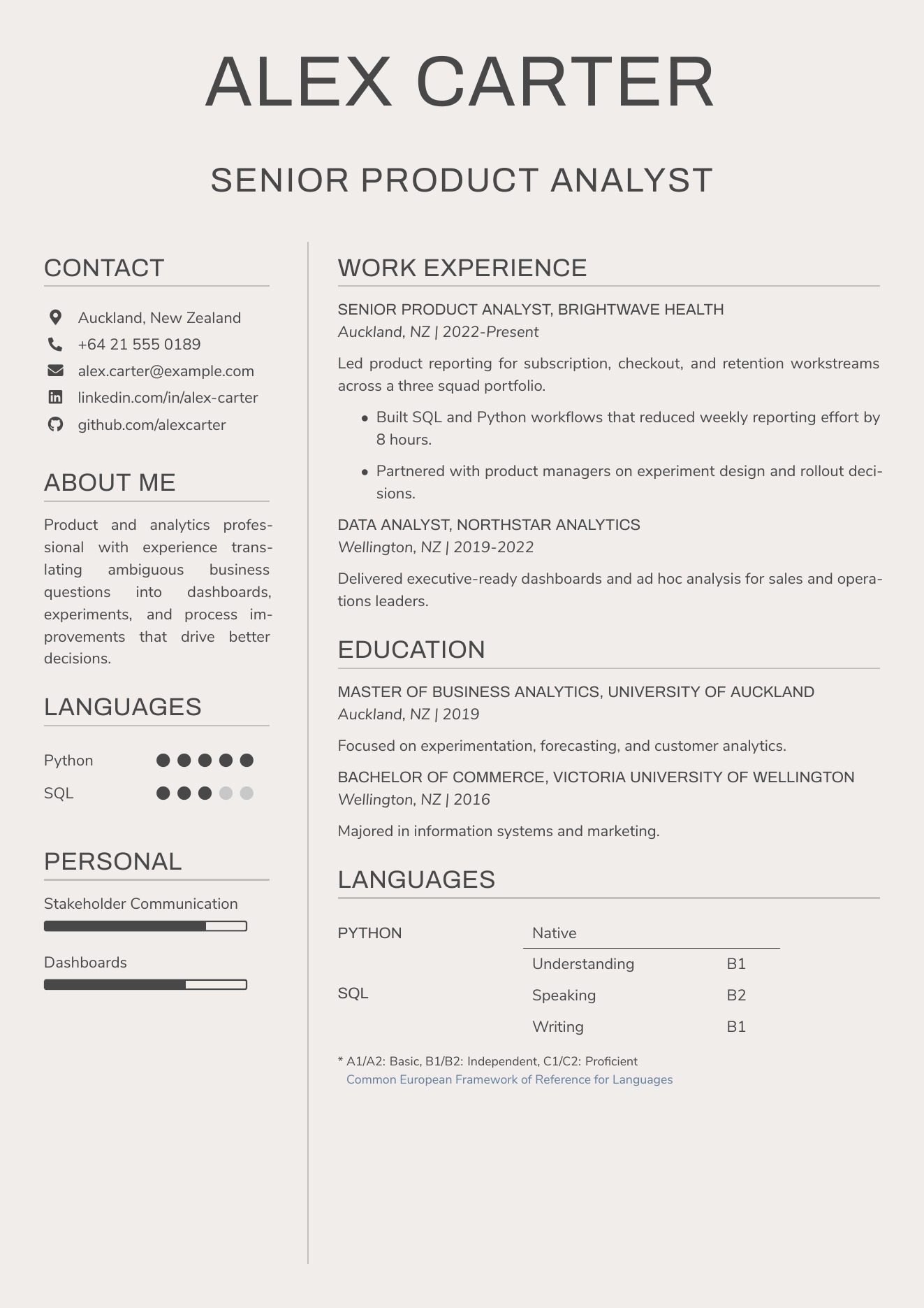 CVBuilder Beige resume template preview for tailored job applications