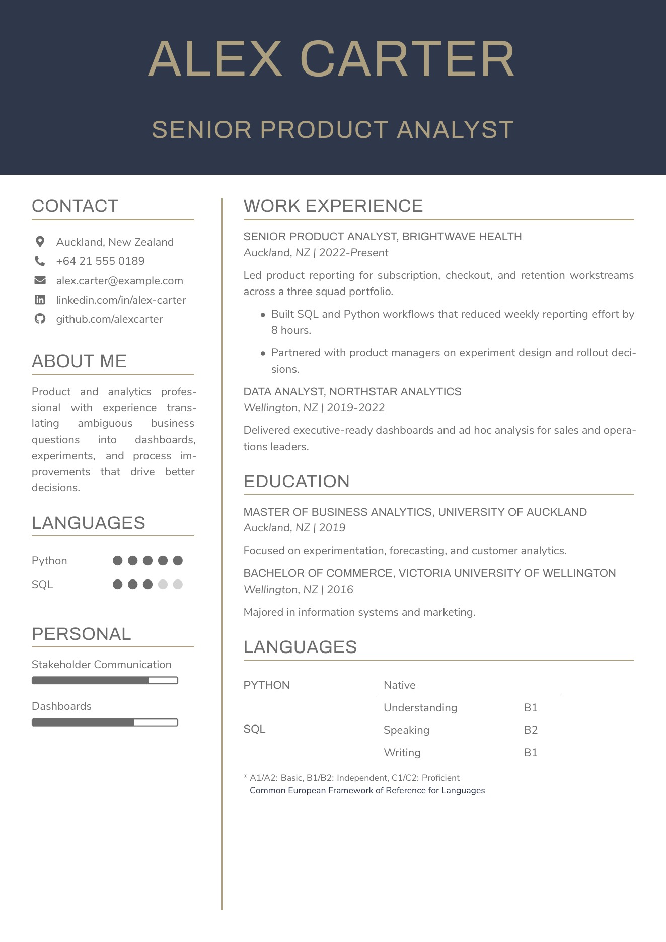 CVBuilder Blue resume template preview for tailored job applications