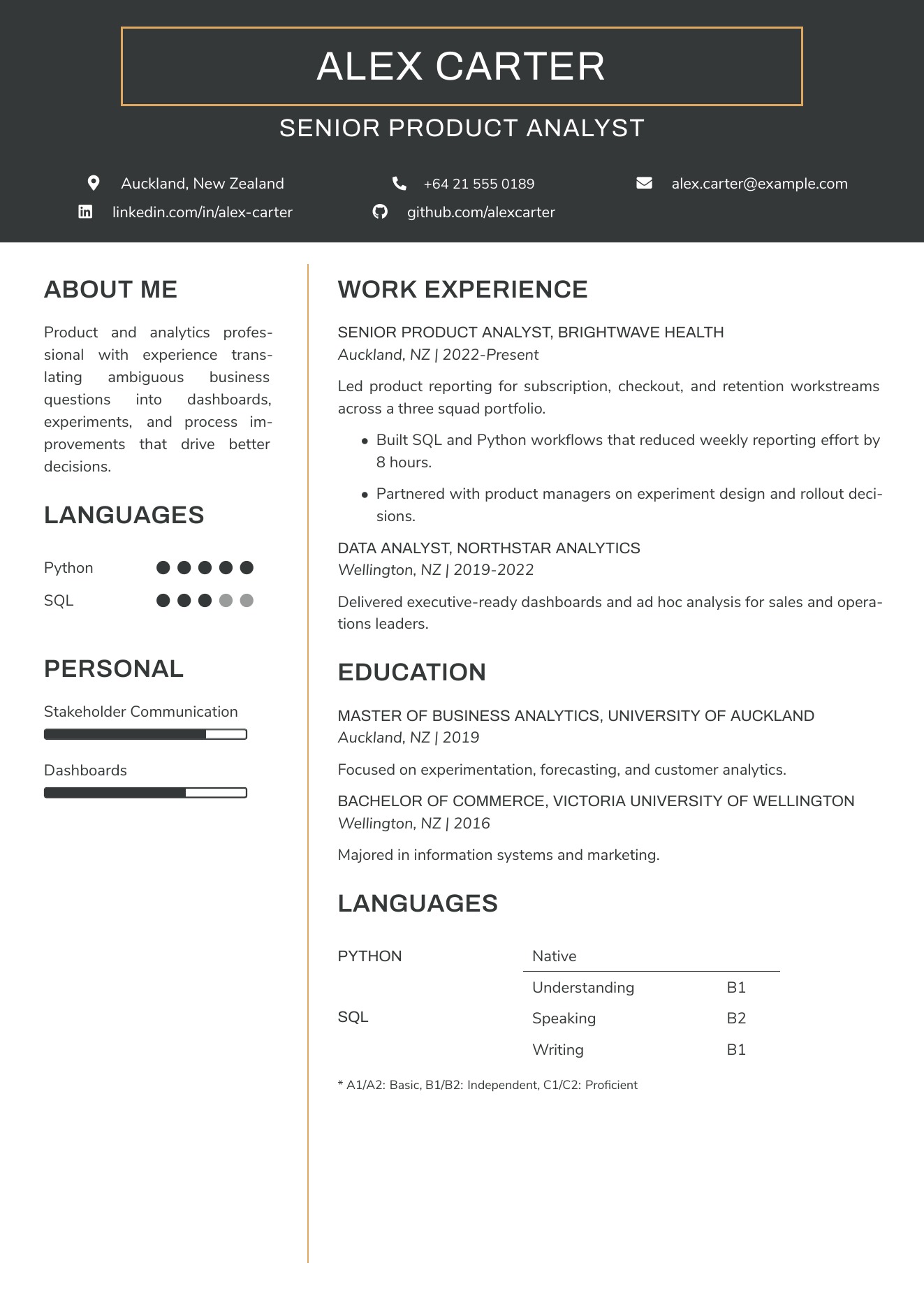 CVBuilder Earth resume template preview for ATS-friendly job applications