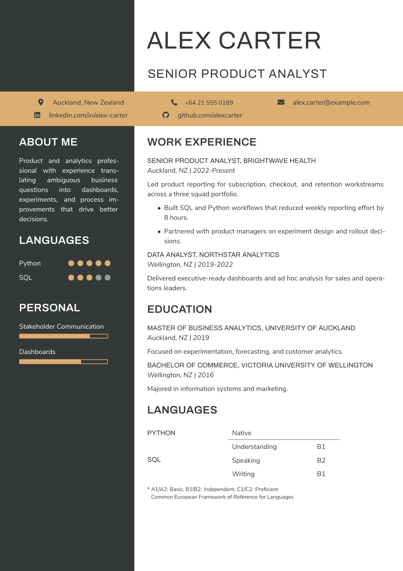 CVBuilder Onyx resume template preview for tailored job applications