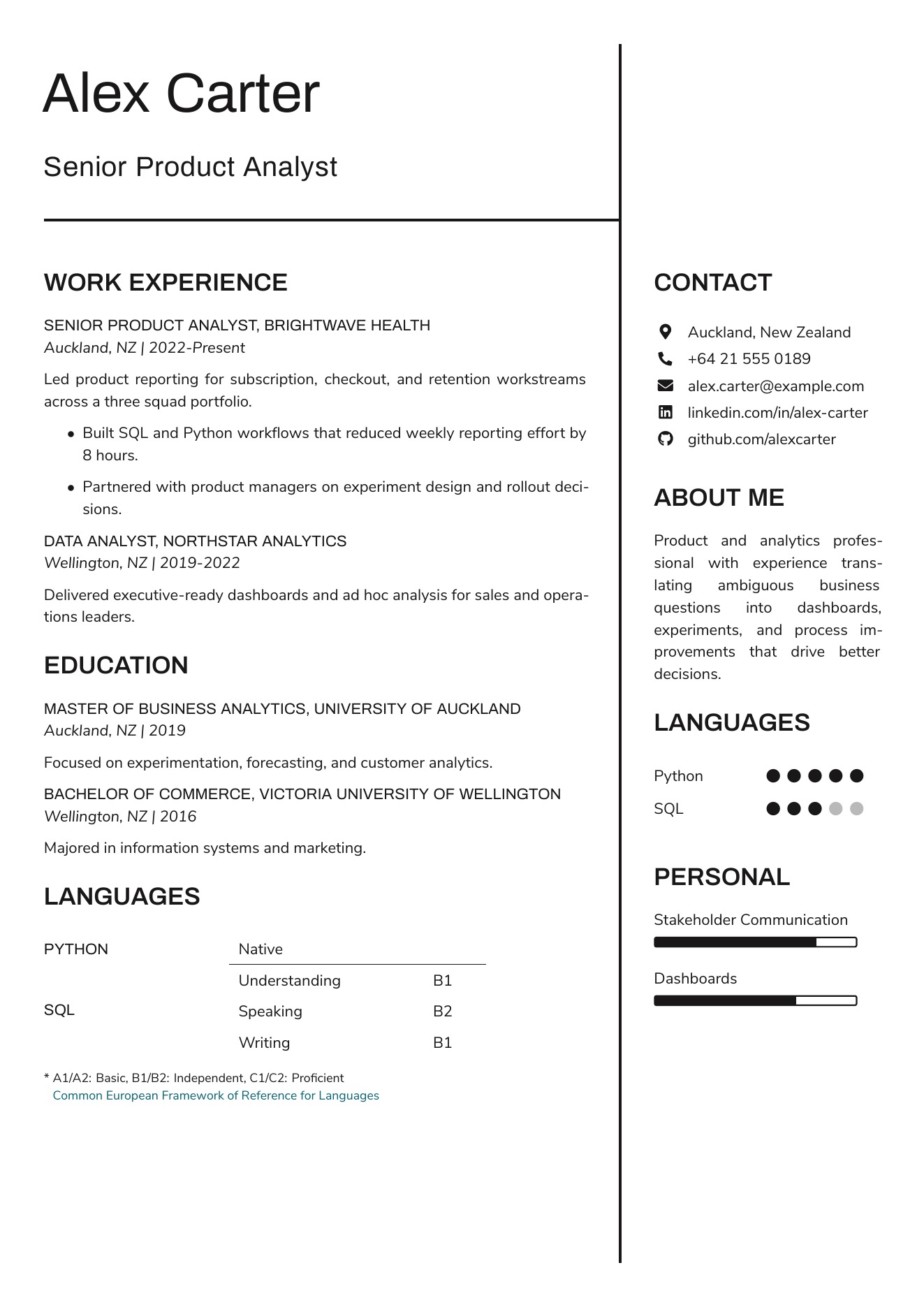 CVBuilder Plain resume template preview for tailored job applications