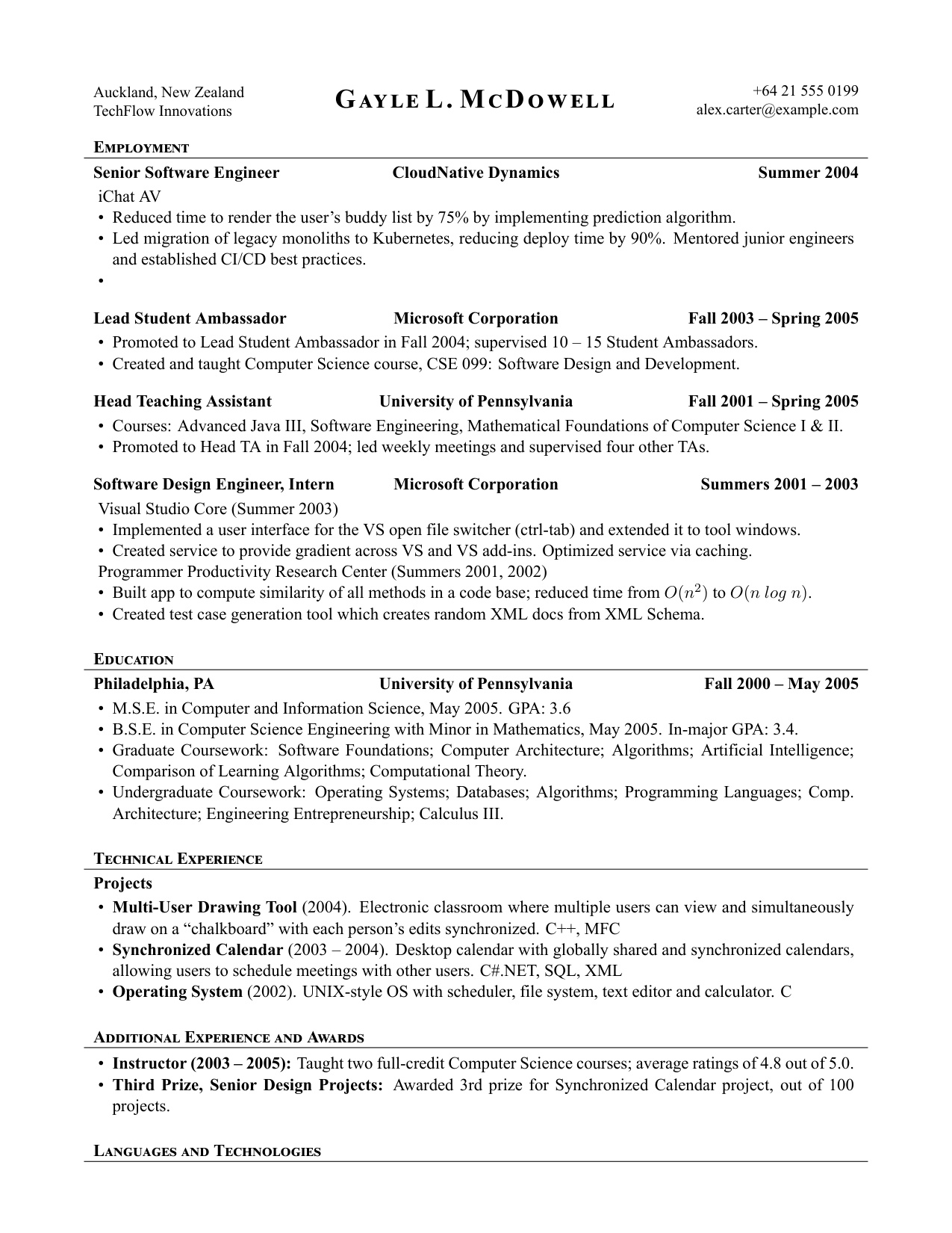 McDowell Classic resume template preview for ATS-friendly job applications