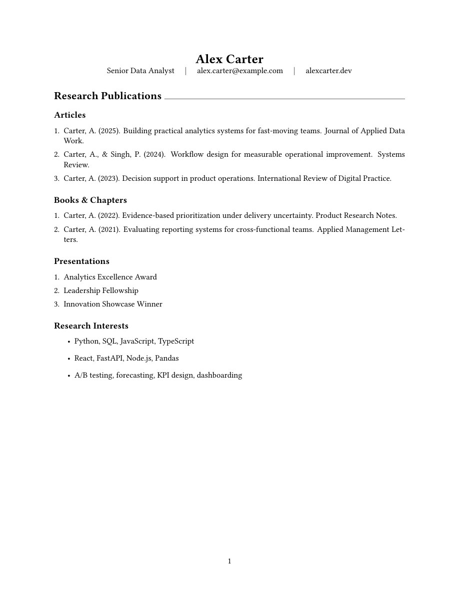 Rover Academic Many resume template preview for ATS-friendly job applications