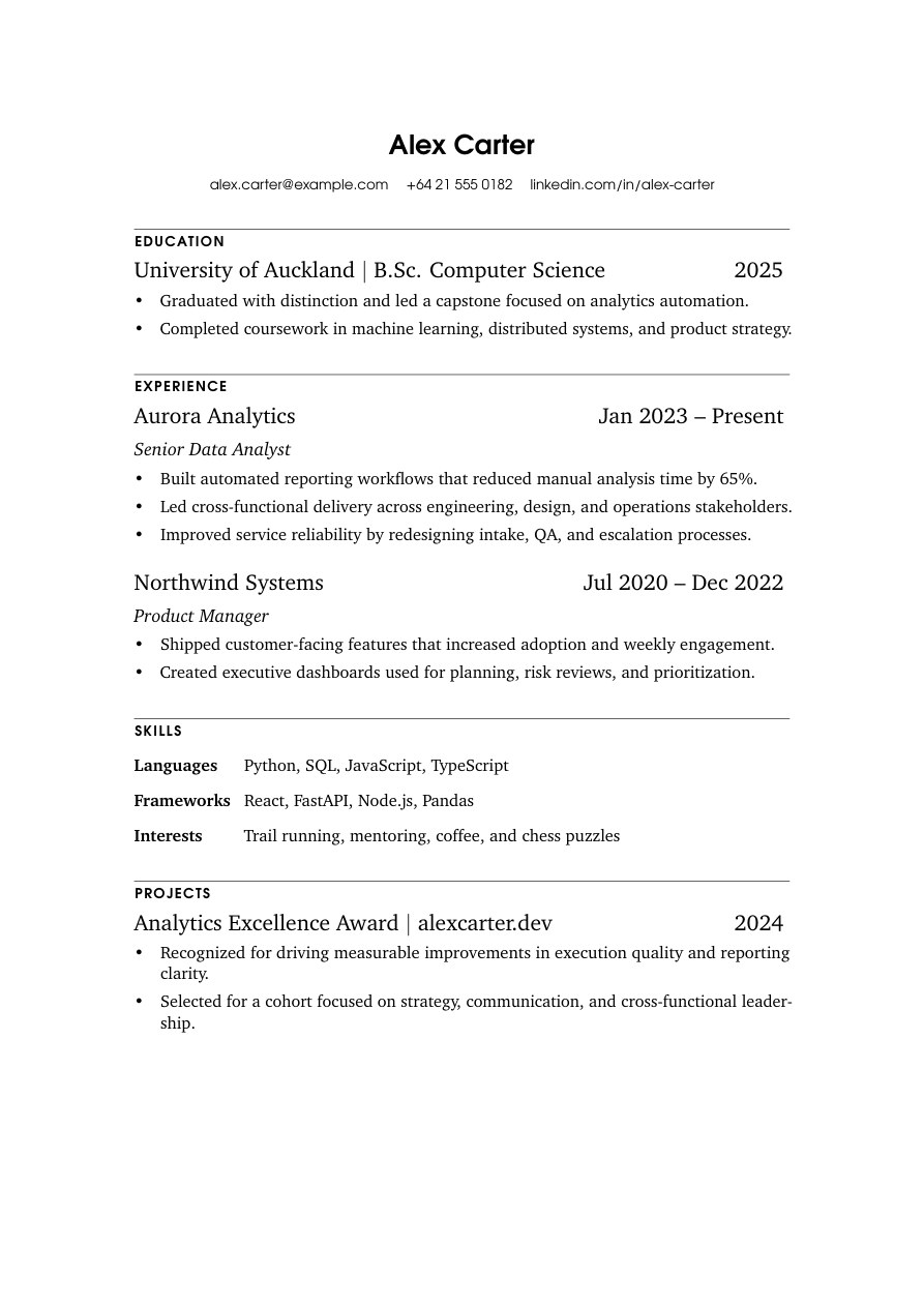 Rover Week Thursday resume template preview for ATS-friendly job applications