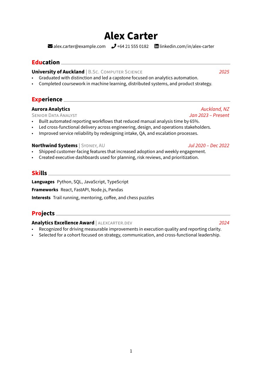 Rover Week Tuesday resume template preview for ATS-friendly job applications
