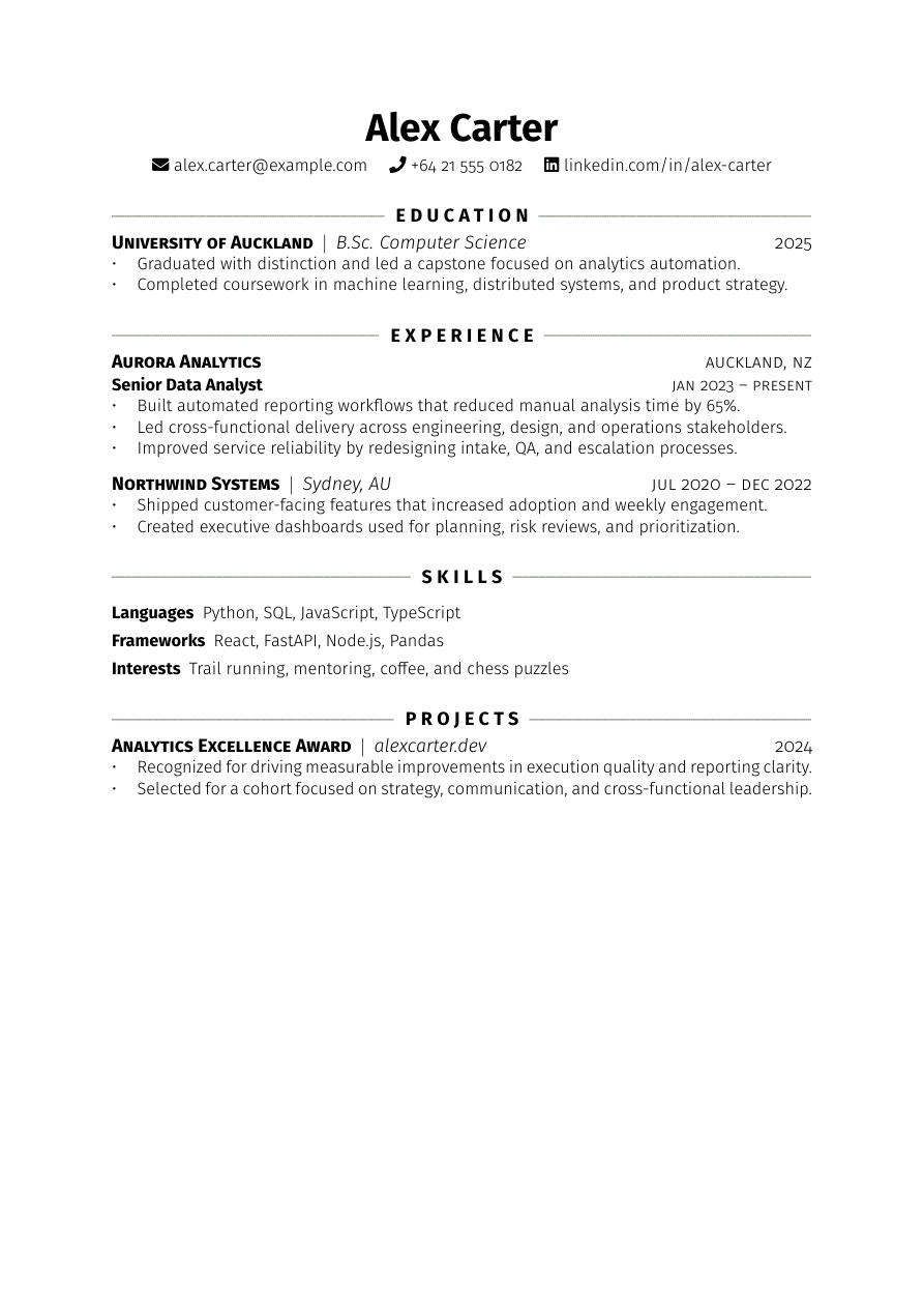 Rover Week Wednesday resume template preview for ATS-friendly job applications
